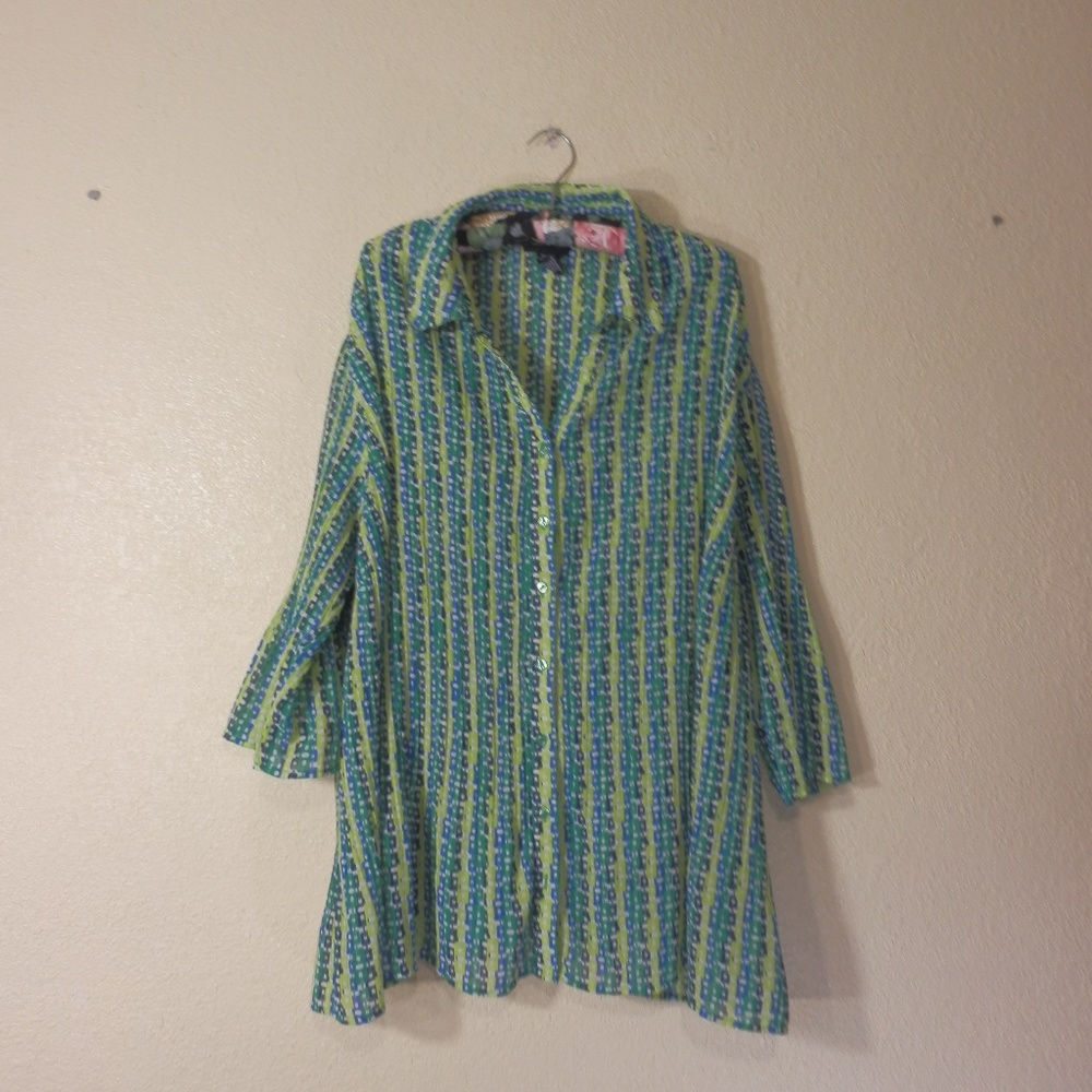 Maggie Barnes Blue and Green Striped Blouse